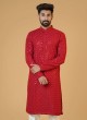 Red And White Cotton Silk Embroider Kurta Pajama